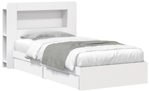 vidaXL Bettgestell mit Stauraum Weiß 90 x 200 cm Holzwerkstoff, Modernes Schlafzimmer, rechteckige Form, Holzbettgestell, platzsparender Stauraum, funktionale Basics