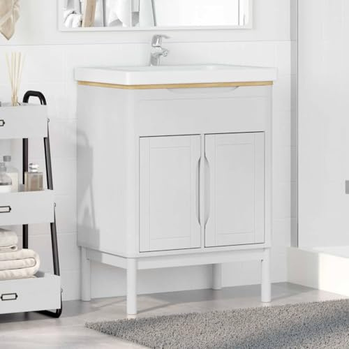 YunCangg Armario de lavabo Floro blanco de madera maciza de pino 60 x 40 x 80 cm con estante y puerta que ahorra espacio para muebles de baño y muebles de baño, juego de almacenamiento y