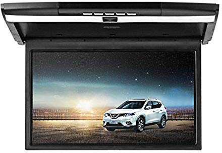 Monitor de techo de coche – BW 15.6 pulgadas monitor de techo – 2 x altavoces, ranura para tarjeta SD de 32 GB, puerto USB de 32 GB, 1080p FHD, control remoto, transmisor FM