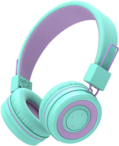 iClever Bluetooth Kinder Kopfhörer, Kopfhörer für Kinder mit MIC, Lautstärkeregler, Verstellbares Stirnband, Faltbar, Kinderkopfhörer am Ohr für Schule