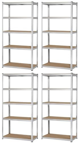 Brigros - Scaffale Metallo Garage 180x90x40cm Ad Alta Portata 875kg, 5 Ripiani Mdf, Scaffale Salvaspazio Ideale Per Garage, Officina, Cantina, Magazzino, Design Modulare (4)