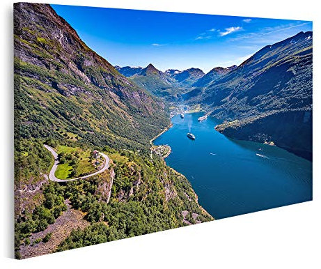 islandburner Bild auf Leinwand Geiranger Fjord Wunderschöne Natur Norwegen Luftbildaufnahme Bilder Wandbilder Poster