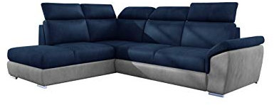 Ecksofa mit Schlaffunktion mit Bettkasten Couch L-Form Polstergarnitur Wohnlandschaft Polstersofa mit Ottomane Couchgranitur - DEMAR (Dunkelblau +Hellgrau ( Monolith 77+Monolith 84), Ecksofa Links)