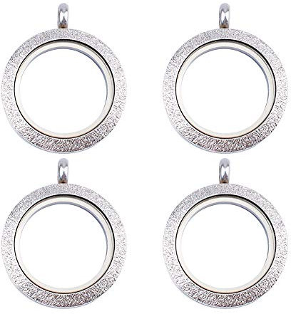 WANDIC Foto-Charms, silberfarben, Edelstahl, rund, Erinnerungs-Medaillon, Anhänger, Brautschmuck, Hochzeitsstrauß, Charms für Foto oder Hochzeit, 25 mm, 4 Stück