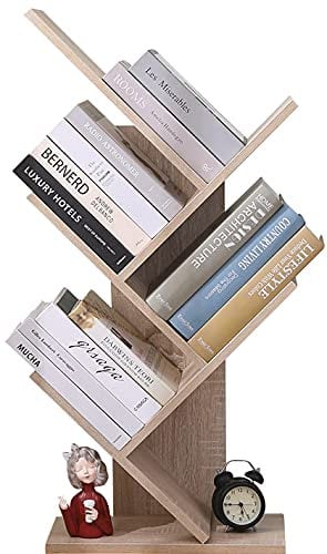 ETNIC ART Libreria ad Albero Moderna Rovere porta dvd a colonna Libri CD salvaspazio Legno portaoggetti scaffali Comodino 40x20x90 scaffale Design Ufficio Ingresso Soggiorno libreria piccola