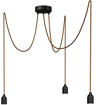 Relight Pendelleuchte 3-flammig Kraken (höhenverstellbar), E27 Lampenfassungen aus Bakelit, 3x 3 Meter Textilkabel Whiskey