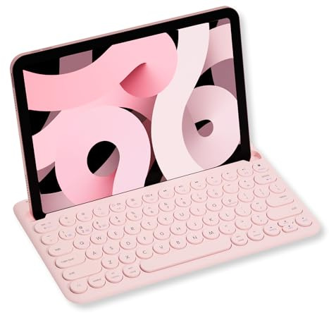 Macally Teclado Bluetooth para Tablet | Teclado inalámbrico para iPad Mini/Air/Mini, iPhone (multidispositivo, Soporte Integrado, Recargable) fácil de Usar y Lindo portátil