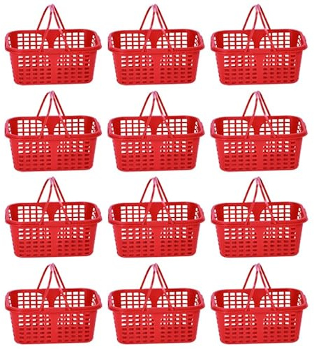 Cabilock 20pcs Small Fruit Basket Strawberry Cherry Basket Plastic Handle Container Red Mini Shopping Kids Adult Fruit Picking 23. 5x17x11cm Random Patterns