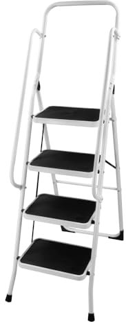 FACILITYS - Escabeau 4 Marches, Pliable en Acier Solide & Stable - Marche Pied Pliable, Charge 150 kg - Plateforme de Travail, 4ème Hauteur 96 cm - Surface Antidérapante & Confortable 38,5 x 26,3 cm