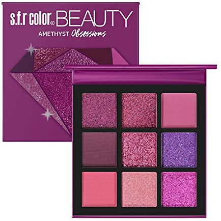 Lidschatten-Palette, lang anhaltende Lidschatten-Palette, professionelle hochpigmentierte Lidschatten-Palette, 9 Farbtöne, Matt, Perlglanz, Metallic, Pailletten, Farbton: Lila