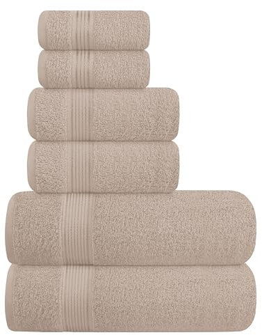 GLAMBURG Ultra-weiches 6er-Pack Baumwoll-Handtuch-Set, enthält 2 übergroße Badetücher 70 x 140 cm, 2 Handtücher 40 x 60 cm und 2 Waschbetten 30 x 30 cm, Bräunen