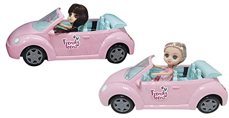 ODS - Trendy Teens, Puppe mit Mini-Auto Cabrio, Fashion Puppe beweglich H 16 cm, rosa Auto, 21 x 8,5 x 8 cm, Altersempfehlung +3 Jahre