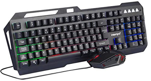 Intempo EE6419STKUK7V2 Gaming Keyboard & Mouse Set - Rainbow Backlit LED Colour Changing Keyboard With Elevated Keys, 6D Optical Mouse, USB Connection for most PCs, Enhanced Game Experience, UK Layout