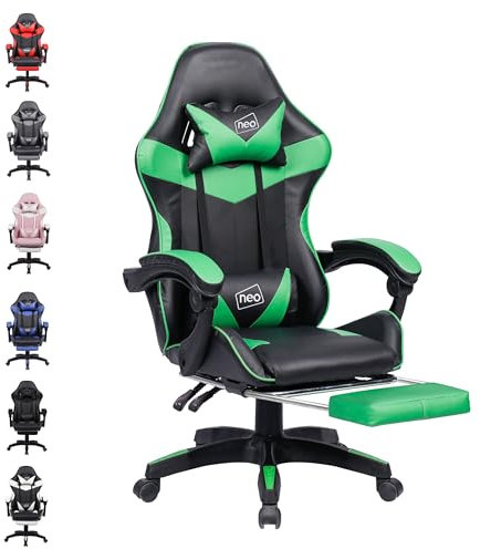 Neo Executive PU Leather Massage Sport Racing Gaming Home Office Computer Chair Lumbar Back Support Footrest (Green)