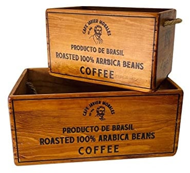 Decor Essentials Coffee Crate Rustic Vintage Wooden Storage Boxes Set of 2