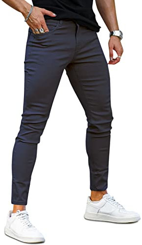GINGTTO Jeans Herren Slim Fit Super Stretch Skinny Denim Hose Tapered Slim Herrenjeans Blau 36W/30L