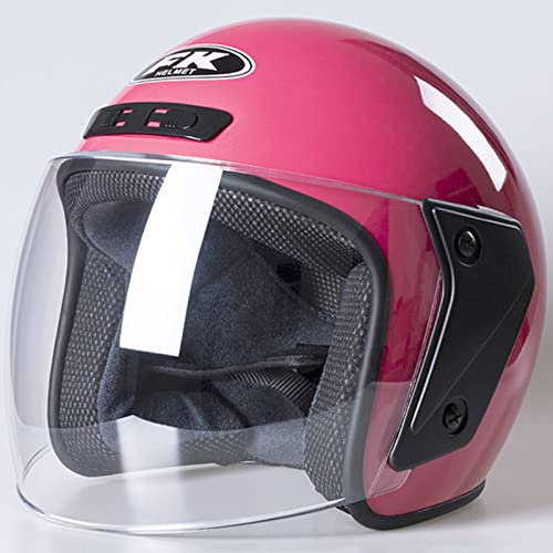 Adultes Moto 3/4 Casques Ouverts avec Visière Homologué Dot/ECE Hommes Femmes Quatre Saisons Hiver Casque Thermique Cruiser Scooter Demi Casque,Rose,One Size