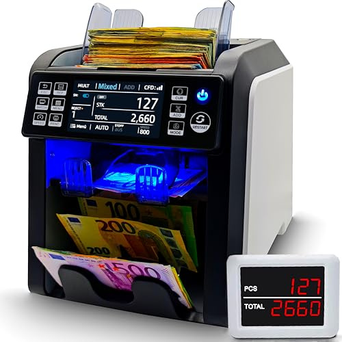 BEITZ BS-950A | Geldzählmaschine mit 2-Taschen-System | EZB-getestet | Wertzähler & Falschgeldprüfer (9-fach) | Banknotenzähler mit 2CIS-Technologie | Touch-Display | Updatefähig
