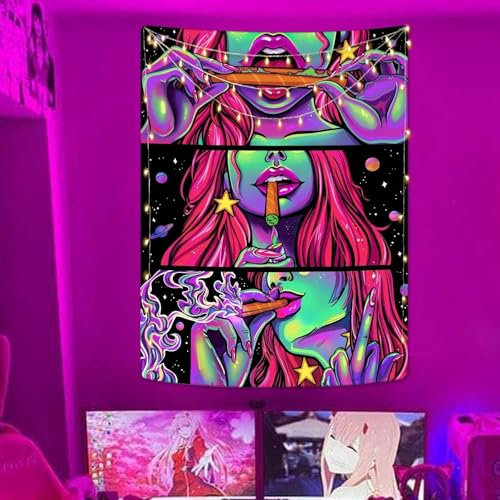 Yeoiat Trippy Tapisserie, Anime-Wandteppich für Schlafzimmer, cooler Wandteppich, Wandbehang für Wohnheim, Wohnzimmer (Rosa, 177,8 x 228,6 cm)