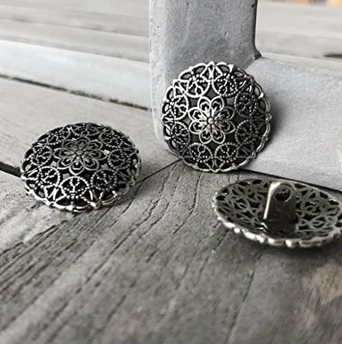 Lot de 10 boutons en métal à motifs délicats avec œillet de 15 mm ou 23 mm (15 mm)