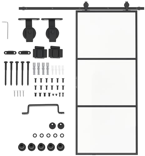 HOMCOM 36 x 84 Sliding Door Glass Barn Door Hardware Kit Track
