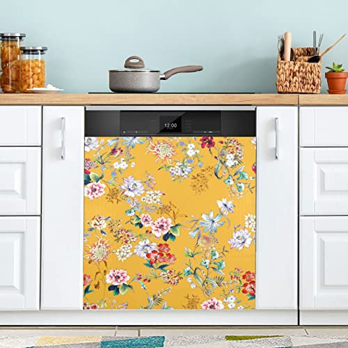 Dishwasher Magnet Cover Orange Flower Magnetic Decorative Dish Washer Covers for The Front Refrigerator Door Covers