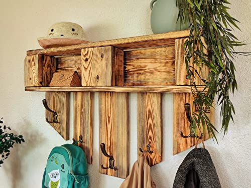 Garderobe Holz mit Ablage Wand-Garderobe aus Paletten mit 5 Kleiderhaken Hutablage Wandregal Eingangsbereich Palettengarderobe Palettenmöbel