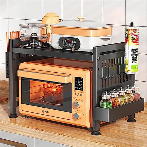 Whemyreat Soporte Extensible Para Microondas,Estante De Microondas De Acero Al Carbono,Soporte Microondas Ajustable 1 Niveles Con Organizador Especias,Soporte De Almacenamiento De Vajilla (1 Niveles)