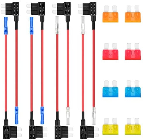 ALLECIN 8 Piezas Estándar Robacorrientes Portafusibles 12V Adaptador Fusibles Coche Add a Circuit Piggyback Fuse Adapter Portafusible con Cable Fuses Tap con Standard Fusible 5A 10A 15A 20A