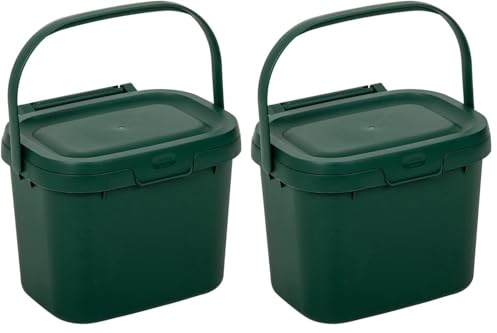 Addis 518250 Everyday Kitchen Food Waste Compost Caddy Bin, 4.5 Litre, Dark Green (Pack of 2)