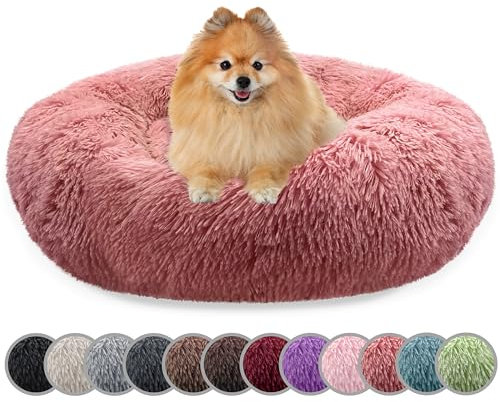 bluzelle Hundebett für kleine Hunde & Katzen, 60cm Hundekissen Rund Donut Kissen Hundekorb Plüsch, Katzenbett Flauschig Katzenkissen Waschbar rutschfest Weich, Farbe:Rosa