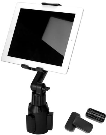 QWORK® Soporte Universal para Tableta para automóvil Soporte para teléfono Inteligente Montaje en Ranura para portavasos para automóvil, Base expandible 65-110 mm