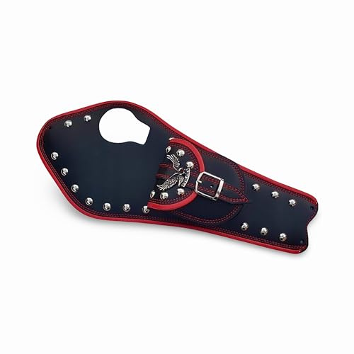 BMUK XV535 Motorrad-Kraftstofftank-Gürtelblende aus Leder mit Tasche, kompatibel mit XV 535 Virago | Virago 535 (Nieten, Rot)