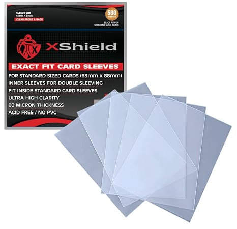 XShield, Exact Fit Trading Card Sleeves - High Clarity, 60 Micron, Perfect Fit Soft Sleeves for TCG, CCG (500 Pack)