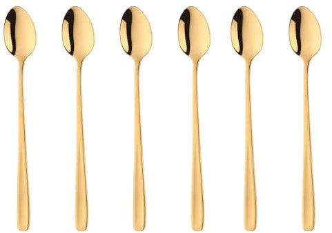 SBOMHS Latte Macchiato Löffel 18/10 Edelstahl Kaffeelöffel Langer Stiel Cafe Cappuccino Löffel Dessertlöffel 20 CM Longdrink Löffel für Nutella Milchkaffee 6 Stück Große Joghurtlöffel (Gold)