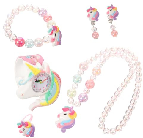 GALPADA Schmuck Unicorn Silikon Armband Halskette Ohrringe Ring Slap Watch Uhr Für Mädchen Jahre Leicht Tragbar Sicher Langlebig Niedliches Geschenk