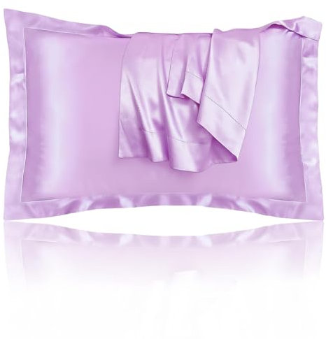 Hastazi Luxuriöser Satin Kissenbezug 50 x 75 cm im 2er-Set, Seidenkissenbezug für Haut & Haarpflege, Maulbeerseide Kopfkissenbezug, Hautfreundlich & Atmungsaktiv, Ganzjährigen Komfort (Lila)