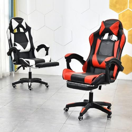 IZTOSS Chaise Gaming Ergonomic - Chaise Gamer réglable - Appui-tête et Soutien Lombaire Ajustables - Dossier Haut (A-Blanc)