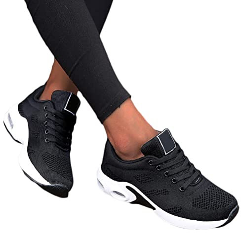 Minetom Sneaker Damen Mesh Laufschuhe Turnschuhe Sportschuhe Running Tennis Schuhe Straßenlaufschuhe Dämpfung Leichtgewichts Atmungsaktiv Walkingschuhe Outdoor Fitness Jogging B1 Schwarz 39 EU