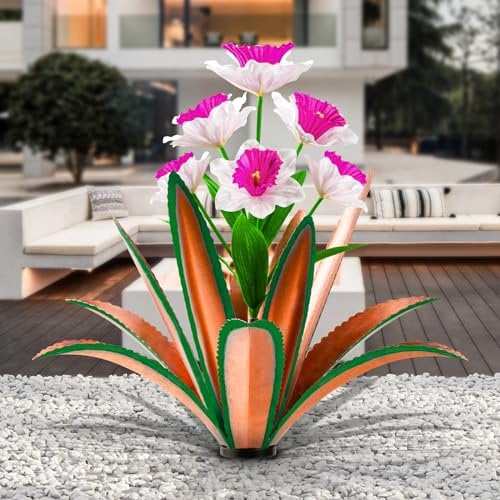 TOMBABY Riesige Metall-Agavenpflanzen, Outdoor-Dekoration, Garten, dekoriert mit Blumen, mexikanischer Hof, Kunst, Pflanze, Garten, Geschenk (rot, 1 Packung)