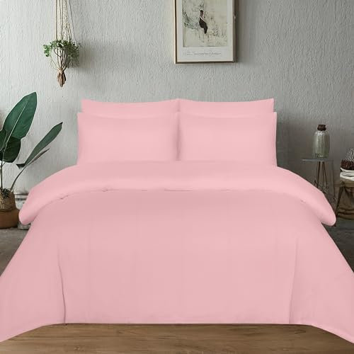 J.Din Blush Pink Plain Dyed Duvet Cover - Soft Brushed Microfiber - Double Bedding Set With Matching Pillow case - Quilt Cover Sets