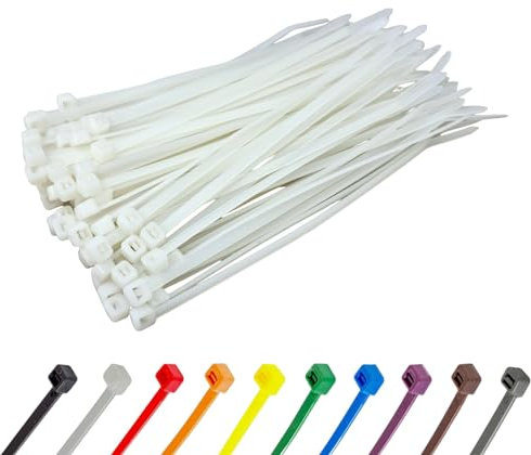 White Cable Ties (100 Pack - 200mm x 2.5mm) Clear/Natural Nylon Zip Ties Plastic Tie Wraps for Office Cable Tidy Garden DIY
