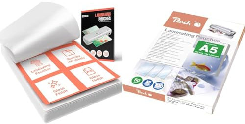 Ediesi, Laminierfolien A4 / 100 Stück/Laminierfolie/Kunststofflaminierungen & Peach Laminierfolien A5-80 mic - 100 pouches - glänzend