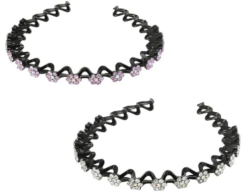 Qiwenr 2 Pcs Fascia per Capelli con Strass, Cerchietto di Cristallo, Cerchietto per Capelli Strass, Fascia Per Capelli di Strass, Fascia con Strass, Cerchietti Strass Cristallo Fascia(Bianco+Viola)