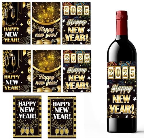 Ymxil 8Stk Silvester Deko 2026 Flaschenetiketten, Happy New Year Deko 2026 Wasser Champagn Flaschen Umschlag Stickers, Neujahr Geschenk Mitbringsel Weinflaschen Flaschenetikett wasserdichte