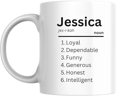Designs of note! Jessica Definition Mug | Funny Personalised Name Meaning Coffee Cup for Her | Novelty Gift for Women or Girls Called Jessica (Black)