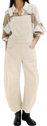 loveimgs, Salopette in jeans da donna stile Y2K, modello baggy barrel a gamba larga, stile boyfriend patchwork