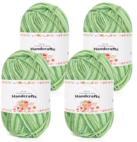 Aeelike 200g(4x50g) Wolle Farbverlauf Baumwollgarn zum Häkeln, Strickgarn Acryl Häkelwolle Bunt Zum Stricken, Häkeln und Kunsthandwerk, 5Ply Acrylwolle Set Baumwolle für Anfänger, Profis, Apfelgrün