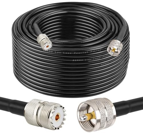 MOOKEERF PL-259 UHF CB Coax Cable - 100FT, RG58 PL-259 UHF Male to Female Low Loss Antenna Extension Jumper for HAM Radio, Antenna Analyzer, Dummy Load, SWR Meter