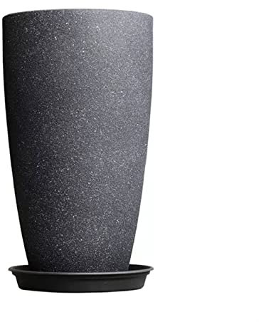 Grands pots de fleurs pour l'extérieur avec trous de drainage et soucoupes - Jardinière décorative pour intérieur et extérieur - Pour porte d'entrée, terrasse et terrasse (lot de 3)